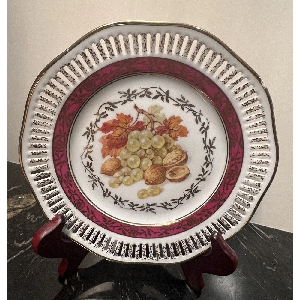 Vintage Winterling Bavaria Plates Fruit Pierced/Reticulated Set of 7 Pcs